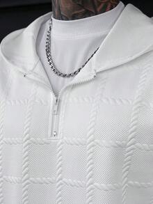 Manfinity CasualCool Men's Casual Half-Zip Hoodie, Versatile For Daily Wear Quarter Zip Hoodie Men Hoodie With Pockets Pullover White Hoodie Men, Long Sleeve Top - White - View 7