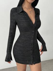 FavEase 1 chiếc váy ôm sát vải bóng màu đen dành cho nữ, thích hợp cho tiệc tùng, Giáng sinh, ngày lễ tình nhân - màu đen - Xem 4