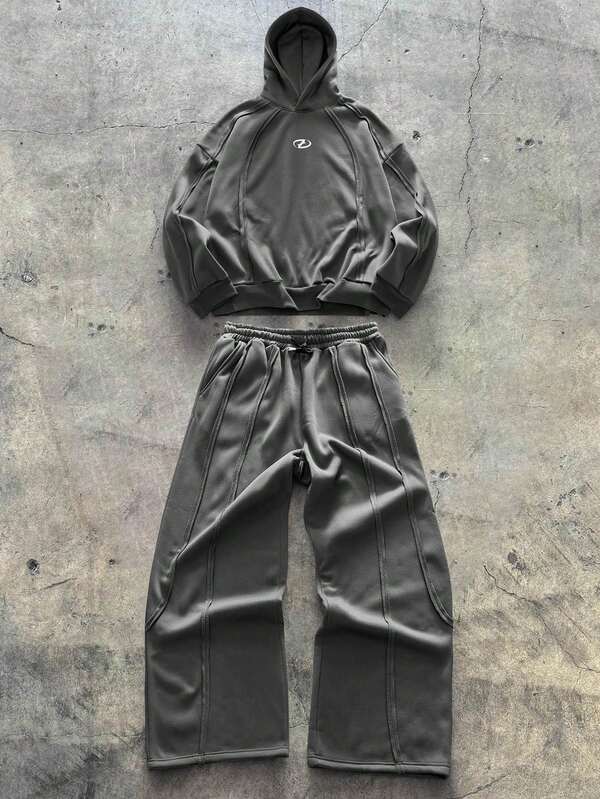 AXEPEAK Męski jednokolorowy komplet bluzy z kapturem, ściągaczem, z długimi rękawami i obniżonymi ramionami, w swobodnym stylu