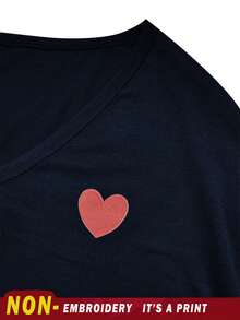 EMERY ROSE Women's Heart Print V-Neck Long Sleeve Plus Size T-Shirt, Popular For Autumn/Winter - Navy Blue - View 3