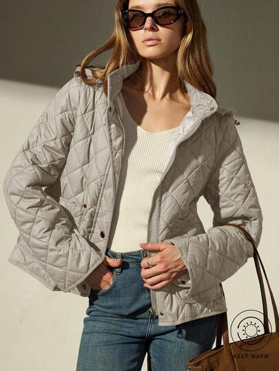 Aveloria Modichic Abrigo acolchado premium para mujer con capucha desmontable, estilo clásico de argyle, versátil y elegante