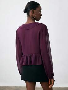 Aveloria Modichic Fitted Purple Chiffon Blouse With Ruffle Sleeves For Women - Purple - View 2