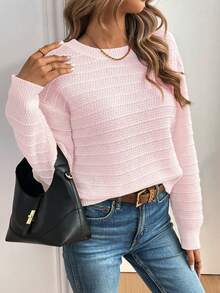 SHEIN LUNE Women's Solid Color Minimalist Bow Decor Long Sleeve Pullover Sweater - Pink - View 5