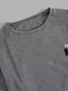 EURMUSE Men Letter Printed Long Sleeve Regular T-Shirt And Pants Loungewear Set - Grey - View 3