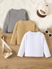 SHEIN 3 Stücke Baby Jungen/Mädchen Rundhals Strick T-Shirt, Pferde Muster, Passend für Herbst/Winter, Zuhause, Outdoor, Schule - Verschiedenfarbig - Übersicht 2