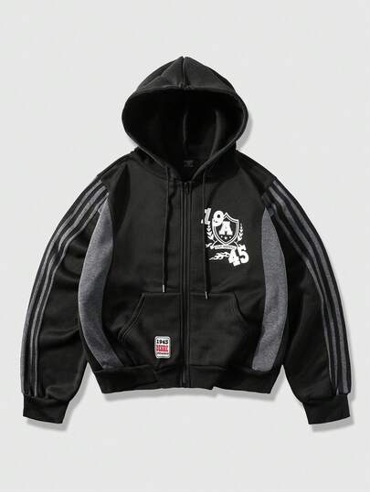 Sudadera con capucha casual para hombres con cordón y contraste de color