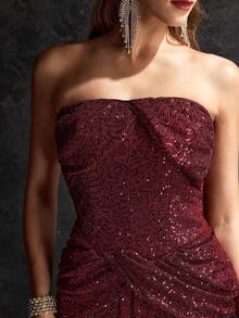 MOTF Soiréza WOMEN'S SEQUIN BANDEAU LONG PROM DRESS - Burgundy - View 3