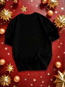 Manfinity Homme 男士休闲2026新年图案印花圆领短袖T恤 - 黑色 - 查看 2