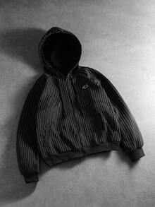 PAVTROS 男士刺绣条纹长袖休闲连帽衫外套，宽松版型，印花图案，Friends品牌，另类风格，街头服饰，男士款，慢跑款，连帽衫 - 黑色 - 查看 3