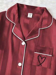 Ensemble de pyjama 2 pièces pour adolescentes, pantalon long et haut à manches longues en tissu sergé champagne avec broderie de cœur, style minimaliste et décontracté