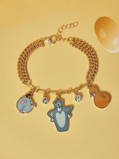 TOM & JERRY X SHEIN 1件女士时尚卡通元素锌合金链手链