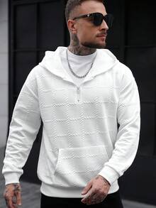 Manfinity CasualCool Men's Casual Half-Zip Hoodie, Versatile For Daily Wear Quarter Zip Hoodie Men Hoodie With Pockets Pullover White Hoodie Men, Long Sleeve Top - White - View 5