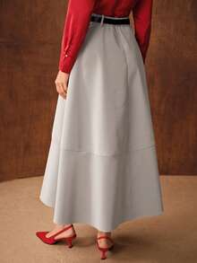 MOTF PREMIUM 女士PU纹理A字半身裙，简约设计 - 灰色 - 查看 3