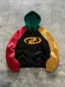 AXEPEAK Men's Casual Contrast Color Patchwork Zip-Up Hoodie, Autumn/Winter, Long Sleeve Top