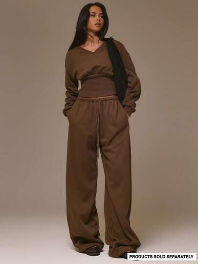 MUSERA Pantalones de chándal de pierna ancha con cintura elástica y cordón, estilo urbano, lindo, otoño, invierno