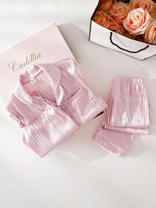 Bộ đồ ngủ 2 món bằng vải dệt kim sọc hồng dễ thương thanh lịch dành cho bé gái gồm áo dài tay và quần dài - Màu Hồng baby - Xem 10