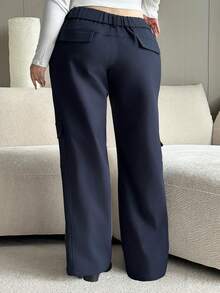 Dazy Plus Damen Cargo Hosen in Unifarbe in Große Größen, Streetstyle, lange Länge, Frühling/Herbst - marineblau - Übersicht 2