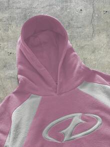 Hoodie Lengan Panjang Patchwork Blok Warna Kasual Olahraga AXEPEAK - Baby Pink - View 3