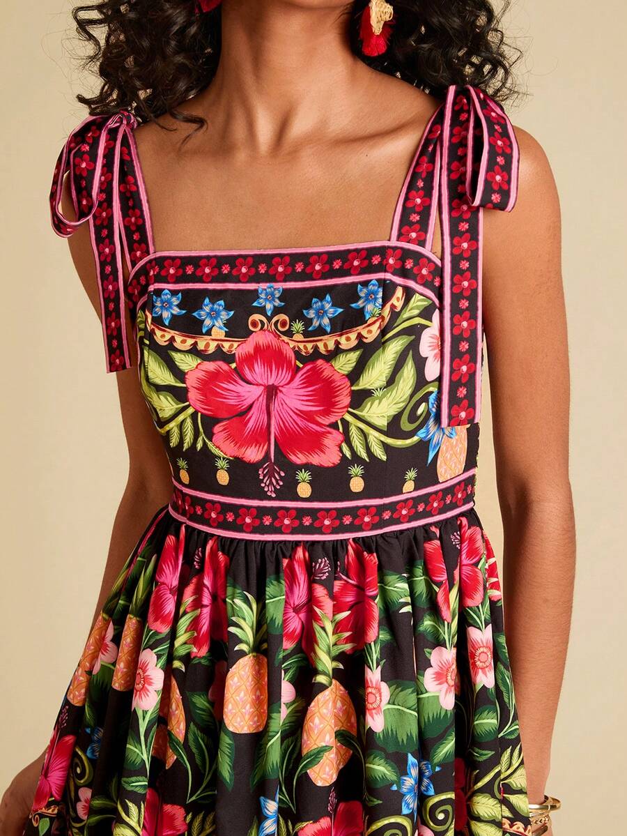 Travachic 女士度假风梭织印花系带迷你连衣裙 - 彩色 - 查看 1