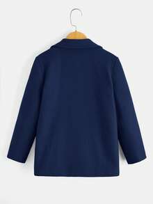 SHEIN Boys' Solid Color Casual Long Sleeve Jacket - Navy Blue - View 3