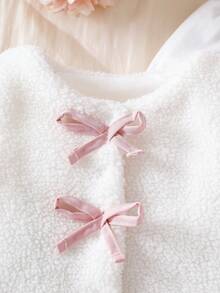 Souflis Souflis 2-Piece Baby Girl Winter White Long Sleeve Knit Top + White Fuzzy Vest + Red Plaid Skirt Set - Pink - View 7