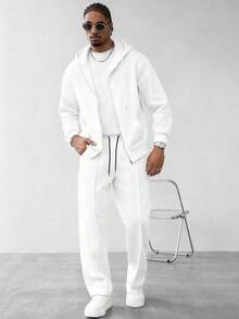 Manfinity Homme Bộ áo hoodie và quần dài màu trơn tối giản dành cho nam, bộ đồ thể thao màu trắng dành cho nam, bộ đồ phối hợp dành cho nam, bộ đồ thể thao 2 mảnh màu trắng dành cho nam, bộ quần dài màu trắng dành cho nam. - trắng - Xem 1