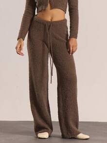 MUSERA Drawstring Wide Leg Loose Fit Knit Trousers Only Co-Ord Autumn Winter Knitwear Casual Going Out Everyday Night Out Cute Cosy Tusk New Year - Mocha Brown - View 2