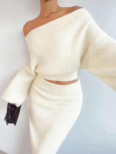 Sunnyshic Sexy Versatile Solid Color Off Shoulder Cropped Sweater