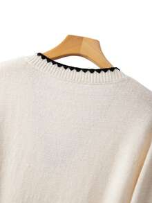 GlowEve CURVE Women's Autumn/Winter New V-Neck Ribbed Trim Pocket Design Fitted Mid-Length Elegant Lady Style Knit Sweater Dress - Apricot - View 7