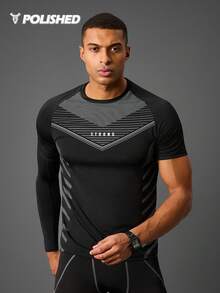 Acti Log Áo thun thể thao tay raglan họa tiết chữ Boyfriend Style dành cho nam, Áo tập luyện, Áo bó, Áo ba chiều, Áo trơn, Áo tập luyện, Áo phản quang Áo bó thoáng khí - màu đen - Xem 7