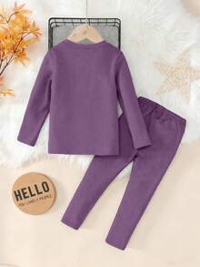 2pcs/Set Girls Black Turtleneck Long Sleeve Leggings Tight-Fitting Underwear Set Winter Young Girls Sets Girl Fall Sets Purple Clothes For Kids 2 Piece Girl Set Girls Comfy Set - Purple - View 2
