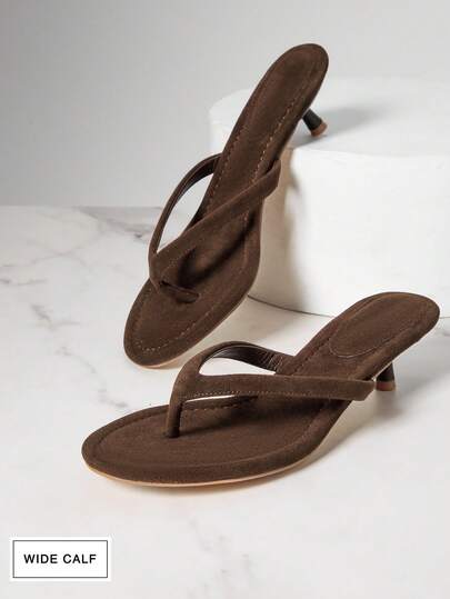 SHUZIA 女式宽跟小猫跟日常时尚休闲性感舒适优雅仿麂皮人字高跟凉鞋