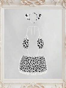 2 件黑白奶牛印花女仆围裙服装，可爱性感内衣套装，适合角色扮演、卧室、暑假 - 黑與白 - 查看 3