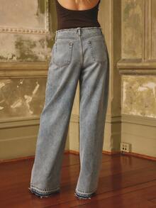 Aralina Jeans in denim lavato a vita alta con orlo grezzo, gamba ampia, stile vintage, linea dritta, casual da strada - Lavaggio chiaro - Visualizzare 2