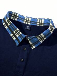 Manfinity Homme Men's Color Block Single Breasted Casual Short Sleeve Polo Shirt For Summer - Navy Blue - View 5