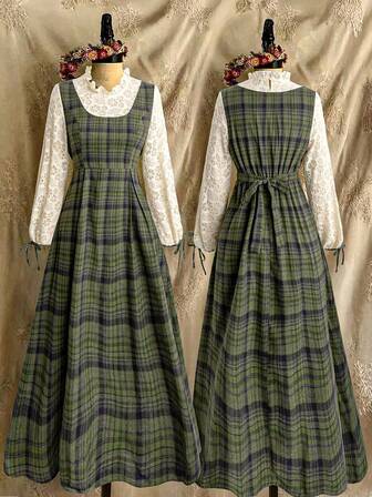 Lyrianda Fall Autumn And Winter Color Block Patchwork Elegant Plaid Minimalist Long Sleeve Dress