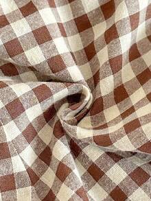 SHEIN 两件套女童韩版娃娃领荷叶边翻领长袖衬衫+阔腿格子裤休闲复古套装，适合春秋季外出、旅行、度假。