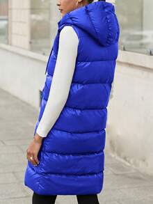 RueChic Fashionable Versatile Solid Color Sleeveless Hooded Jacket, Winter - Blue - View 2