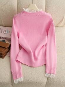 GlowEve Women Casual 2 In 1 Design Knit Sweater, Fashion & Versatile, Autumn/Winter - Pink - View 2