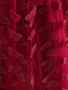 Glamorique Kids Elegancka dziewczęca sukienka z okrągłym dekoltem i długim rękawem, aksamitna, z uroczą kokardką 3D i siateczką na dole, odpowiednia na Boże Narodzenie, przyjęcia świąteczne i do noszenia na co dzień, w kolorze czerwonym, jesień/zima/wiosna - Burgund - Zobacz 7