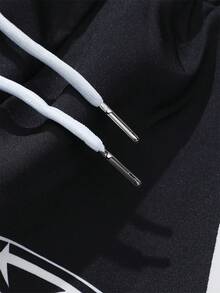 ROMWE MEN Pantalones deportivos casuales de hombre con diseño de parches de color contrastante y bajo curvo - Negro - Ver 7