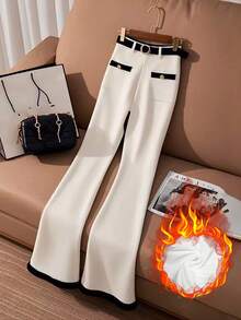 SHEIN Franclia 优雅浪漫的女士喇叭裤（含腰带） - 白色 - 查看 3