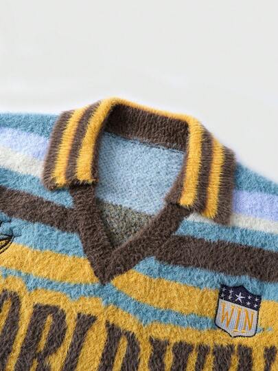 Prep Maglione casual da uomo con motivo a righe e blocchi di colore, adatto per autunno/inverno