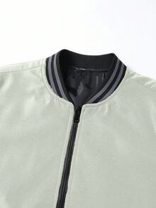 Manfinity Homme Chaqueta de manga larga con cremallera y ribete a rayas de corte holgado para hombre - Verde - Ver 5