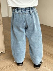 Genkimix Kids 年轻男孩休闲日常通勤百搭松紧腰宽松阔腿牛仔裤 - 藍色 - 查看 2