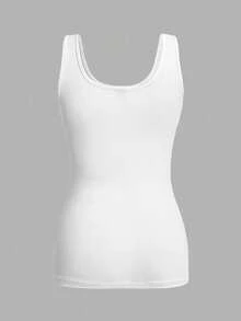 SHEIN Essnce Bộ 3 áo tank top trắng trơn kiểu dáng tối giản, thích hợp mặc mùa hè, dáng ôm cổ tròn, thích hợp mặc đi biển. - trắng - Xem 7