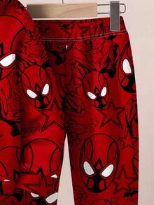 SHEIN 2pcs Set Young Boys Loose Casual Spooky Spider Web Print Mask Graphic Comfortable Hoodie Sweatshirt + Pants, Suitable For Autumn/Winter