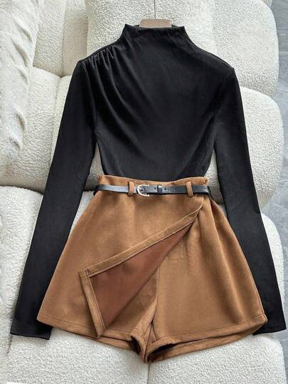 Franclia 플러스 사이즈 여성 프렌치 스타일 캐주얼 우아한 긴팔 티셔츠 및 미디 스커트 2피스 세트