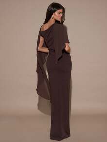 SHEIN BAE 女式优雅纯色修身连衣裙 - 咖啡棕 - 查看 2