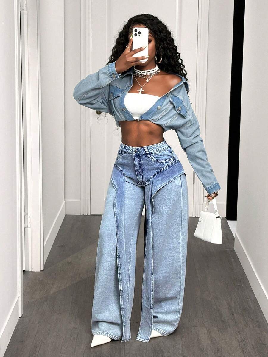 BamGleam Women's Casual Vintage Style Denim Jeans - Blue - View 1